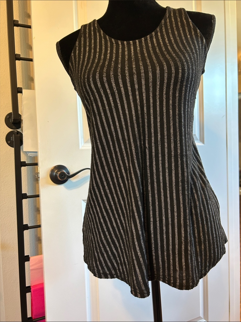 Anthropologie W5 Black and Gray Vertical Stripe Swing Tank